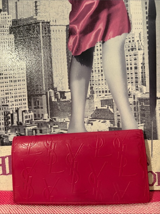 Saint Laurent Handbags - Saint Laurent Embossed Monogram Leather Clutch - Fuchsia